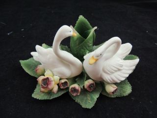 Capodimonte Porcelain Twin Swans Candle Holder