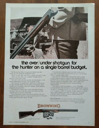 1974 Browning Citori Over Under 12 Gauge Shotgun Photo Vintage Print Ad Gun Art