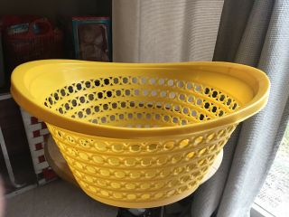 Vintage Fesco Retro Oval Yellow Plastic Clothes Basket Hamper