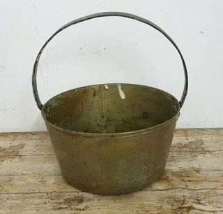 Large Antique 29.  5 Cm Heavy Solid Brass Jam Pan With Fixed Steel Handle