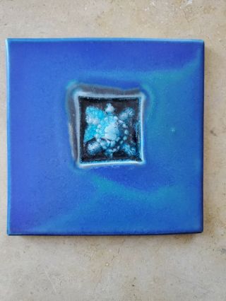 Michael Cohen Tile Cobalt Blue Hot Plate Turtle 5.  75 " Ceramic Glazed 2002