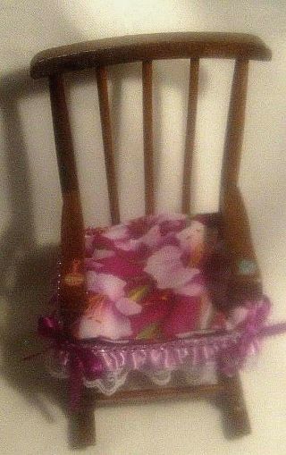 Pretty Hand Decorated Wood Rocking Chair With Seat Cushion For Dolls.