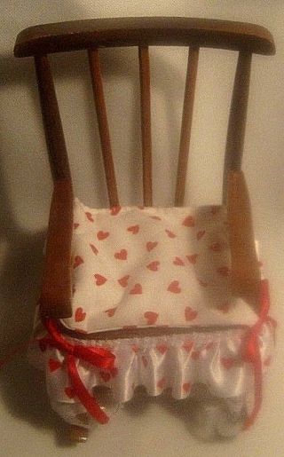 Adorable Hand Decorated Wood Rocking Chair With Seat Cushion For Dolls.