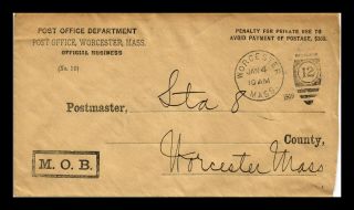 Dr Jim Stamps Us Worcester Massachusetts Post Office Official Cover 1909