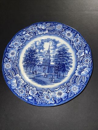 4 Staffordshire Liberty Blue Independence Hall Dinner Plates - 9 - 3/4 Inch