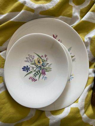 Vintage China Hallcraft Eva Zeisel Bouquet Floral Dinner Plate Set 1 Lg & 3 Sm