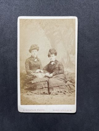 Victorian Carte De Visite Cdv: Ladies Wood Backdrop: Nicholls Sandown Isle Wight