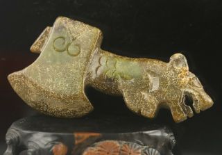 Old China Natural Jade Hand - Carved Statue Dragon Axe