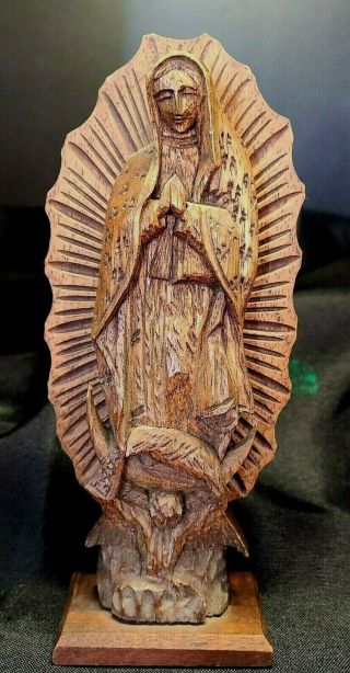 Vintage Wood Carving Virgin Mary Mother Of God Sculpture Statue 8 " Tall