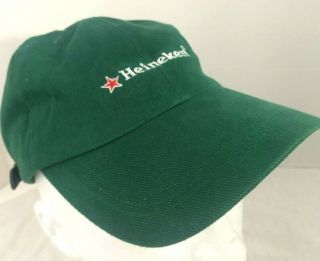 Vintage Heineken Beer Green Hat Logo Cap Leather Strap Adj Very Rare Embroidered