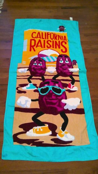 Vintage California Raisins Vintage Beach Towel 1987 Calrab 30 " X 58 " Cotton