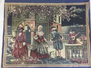 Antique / Vintage Tapestry 31” X 24” Venetian Balcony