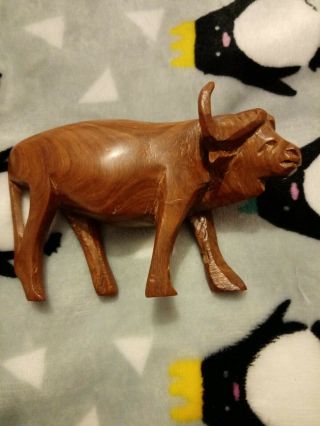 Vintage Wooden Carved Buffalo 1960s/70s