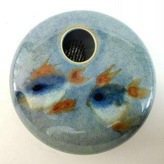 Ikebana Vase With Frog - Georgetown Pottery - Fish Motif - Flower Vase - Signed