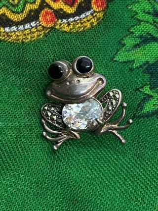 Vintage Sterling Silver Frog Brooch 925