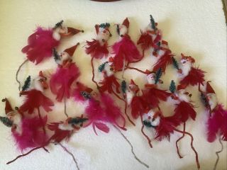 17 Vintage Christmas Spun Cotton Wired Chenille Santa Claus Feather Ornaments