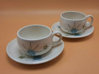 Franciscan Atomic Starburst Set Of 2 Cups And Saucers Mid Century