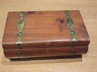 Antique Vintage Old Wooden Jewelry Box Case Handmade Copper/bronze Missing Latch