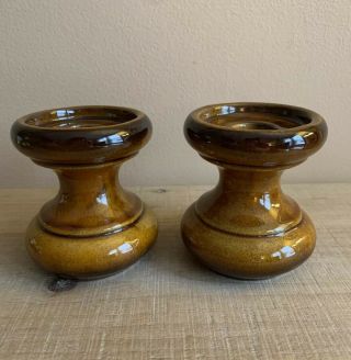 Vintage Mid Century Modern Brown Ceramic Candlestick Holders,  2 - Piece Set