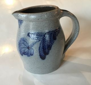 Rowe Pottery Wisconsin Salt Glaze Cobalt Decorated Stoneware Sm Pitcher Creamer