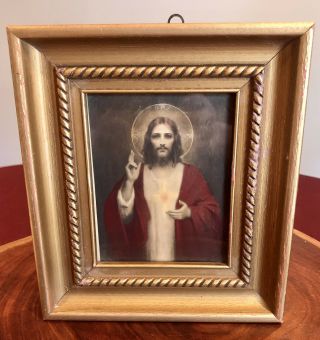 Antique Gorgeous Framed The Sacred Heart Of Jesus Lithograph C Bosseron Chambers