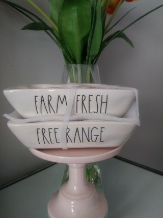 Rae Dunn Ll Set Of 2 Farm Fresh & Range Ceramic 6 Egg Holder Crate Tray