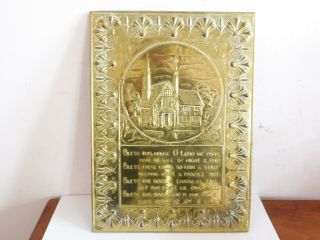 Found Vintage Elpec Ornate Brass Scene & House Scripted Repousee Wall Plaque