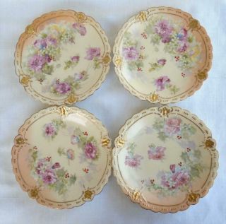 4 Ls&s (lewis Straus & Sons) Limoges Bread Plates - Floral & Gold