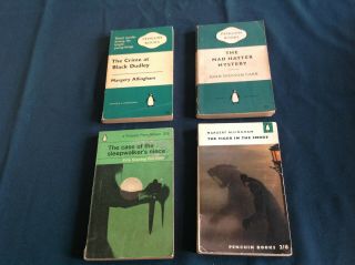 4 X Vintage Penguin Books The Mad Hatter Mystery By John Dickson Carr Etc 1955