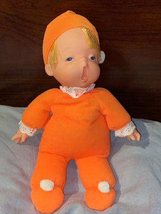 Vintage Mattel Baby Beans Doll Orange 1970 Blonde Yawn 11 "