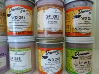24,  4 oz.  jars of Duncan,  Mayco,  American Beauty,  & Ceramichrome vintage glazes 3