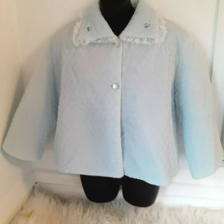 Vintage Sears Baby Blue Sz M Quilted Bed Jacket Lace Collar Usa Made Rn 14364