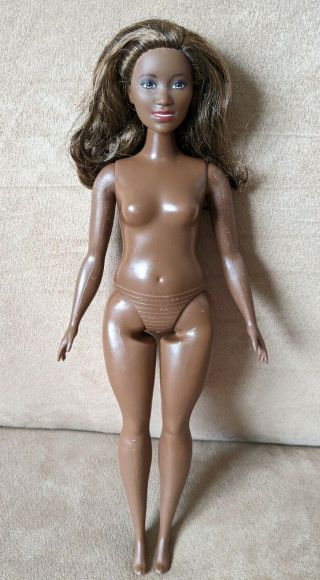 Mattel Barbie Fashionistas Curvy African American Aa Doll Brown Hair Nude