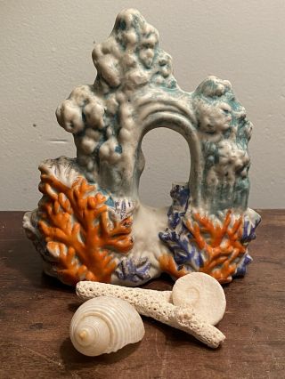 Vintage Ceramic Fish Bowl Figure Aquarium Ornament Coral Waves C.  1930s 1940s