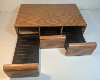Vintage Faux Wooden 3 Drawer Cassette Tape Holder Storage Cabinet Case Holds 36 2