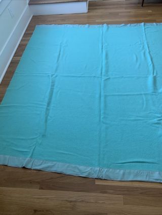 Vintage Chatham Purrey Teal Blue Satin Trim Blanket 72 x 82 3
