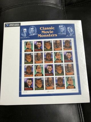Classic Movie Monsters Us Postage Stamps In Package 1 Sheet Of 20 32 Cent