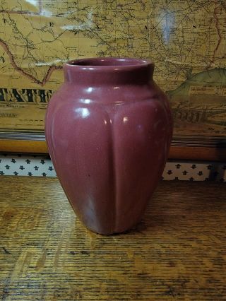Vintage Arts Crafts 795 Semi - Matte Maroon Zanesville Pottery Flower Vase 8.  5 " ×6 "