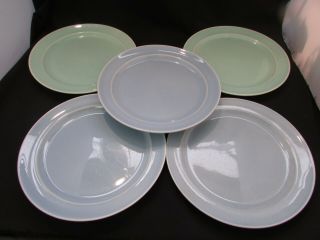 Lu - Ray Pastels Set Of 5 Plates Green Blue 9 1/4” Dinner Platter Plates T S & T