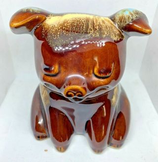 Vtg Hull Pottery Pig Piggy Bank 196 Brown/yellow/turquoise Drip Cork