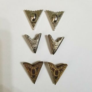 3 Pair Vintage Etched Silver & Gold Tone Metal Collar Tips Western,  2 Screw Back