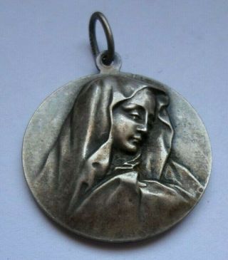 Virgin Mary/ Antique French Religious Catholic Pendant Medal