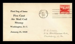 Dr Jim Stamps Air Mail 5c Coil Fdc Scott C37 Unsealed Us Cover