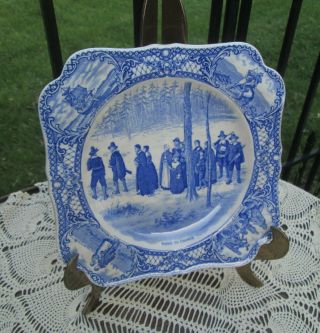 Crown Ducal England Colonial Times Going To Church Antique Blue & White Plate
