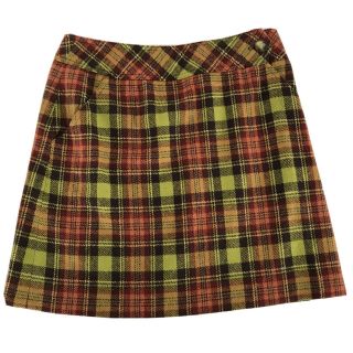Vintage Express Tailleur Wool Blend Plaid Skirt Womens Size 7/8 Green Orange