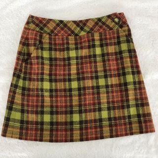Vintage Express Tailleur Wool Blend Plaid Skirt WOMENS Size 7/8 Green Orange 2