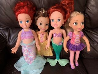 4 Disney Princesses Ballerina Rapunzel Ariel Belle Toddler Dolls