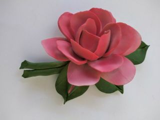 Vintage Nuova Capodimonte Porcelain Pink Flower,  Bud & Leaves,  Italy.  Lovely