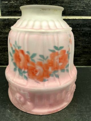 Antique Reverse Painted Pink Flowers Satin Glass Pendant Globe Lamp Shade