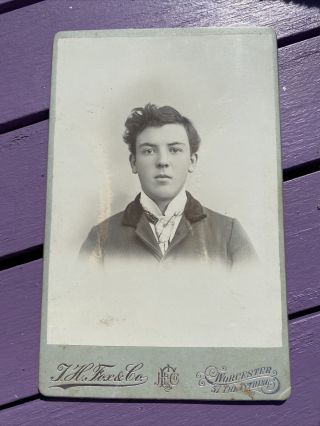 Antique Cabinet Card J H Fox & Co Worcester Young Man (mark On Front)
